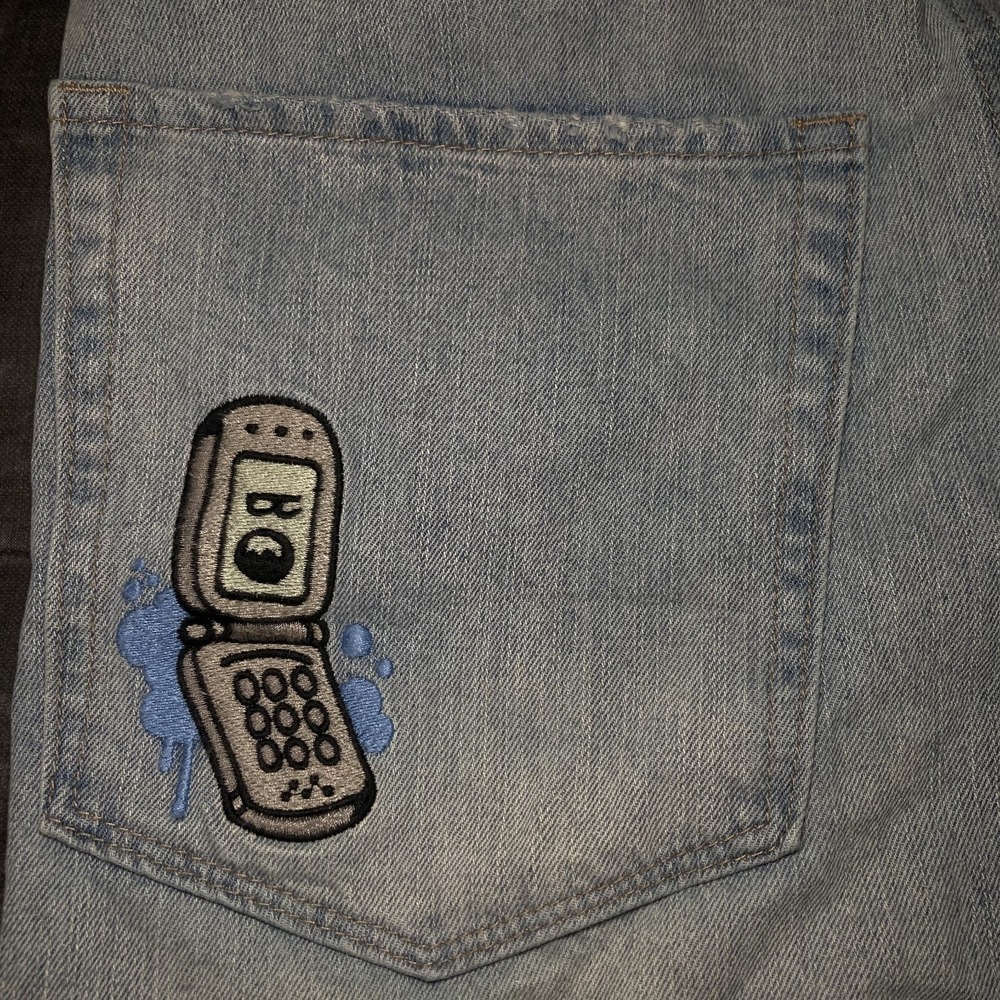 Empyre Jean Shorts Mens XS Size 28 Flip Phone Denim Blue Baggy Y2K Skater Jorts - Picture 3 of 9